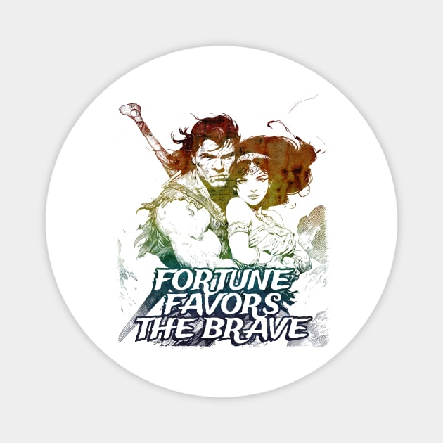 "Fortune Favors The Brave" Vintage Barbarian Fantasy Magnet by Nonstop Shirts